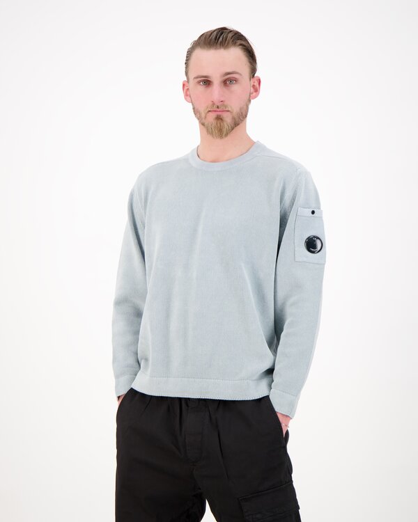 Cotton Chenille Crewneck Lens Pullover Hellblau