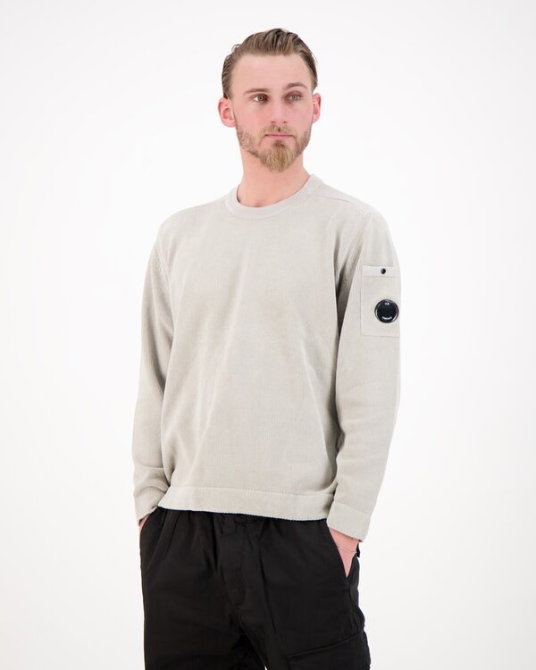 Cotton Chenille Crewneck Lens Pullover Grau