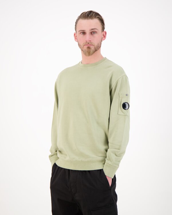 Cotton Diagonal Fleece Crewneck Lens Green