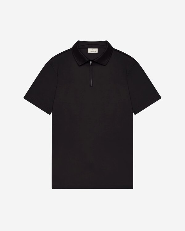 Supima Polo Zip Collar S/S Zwart