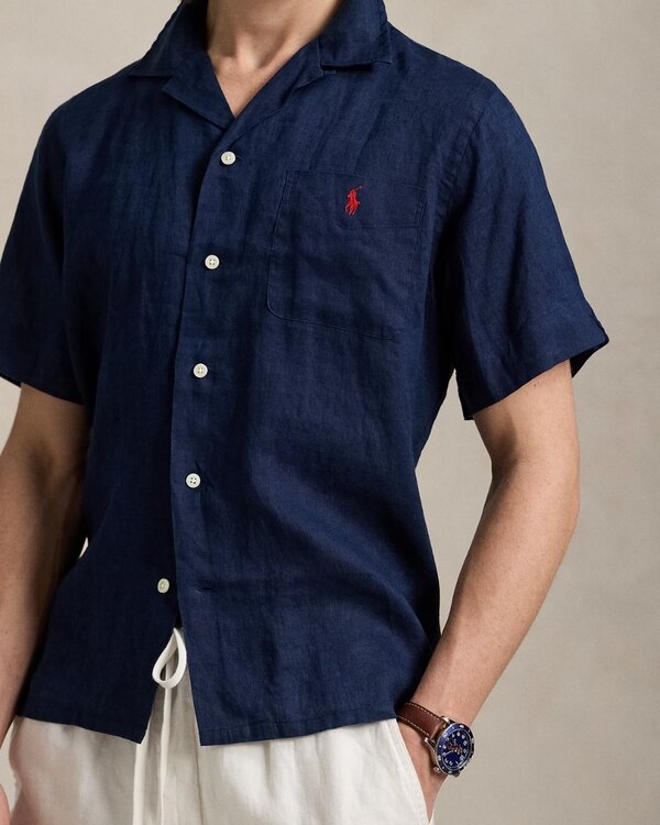 Classic Fit Linen Shirt Navy