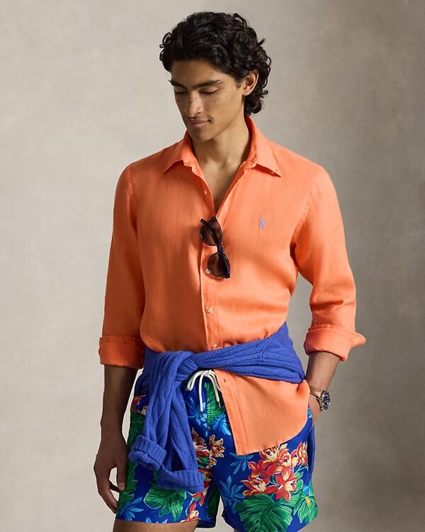 Custom Fit Linen Shirt Orange