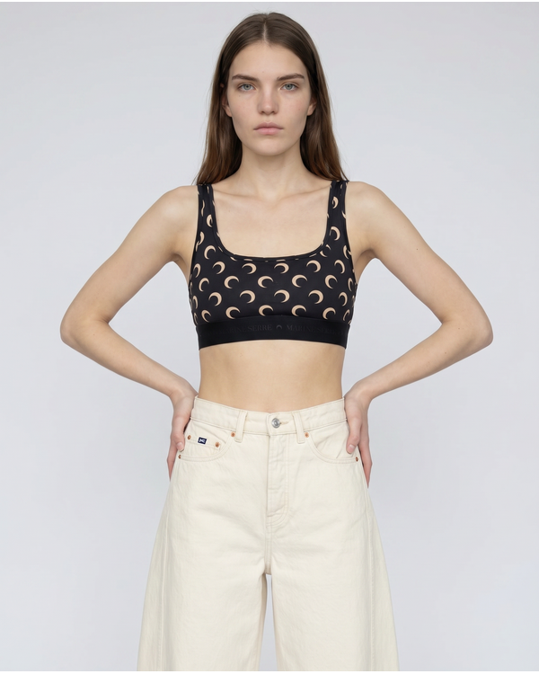 Moon Printed Jersey Sports Bra Black