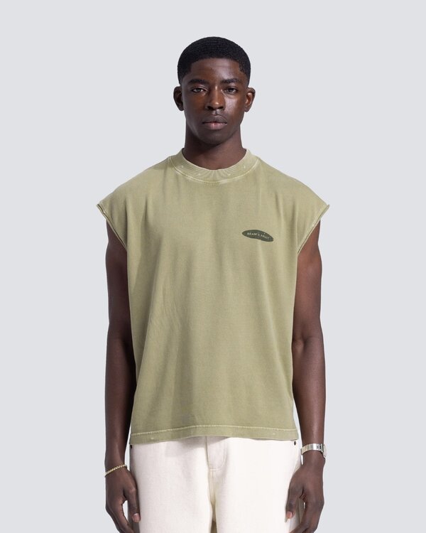 Distressed Sleeveless T-Shirt Olive