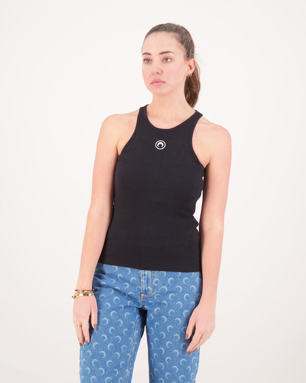 Moon Logo Ribbed Jersey Tanktop Zwart