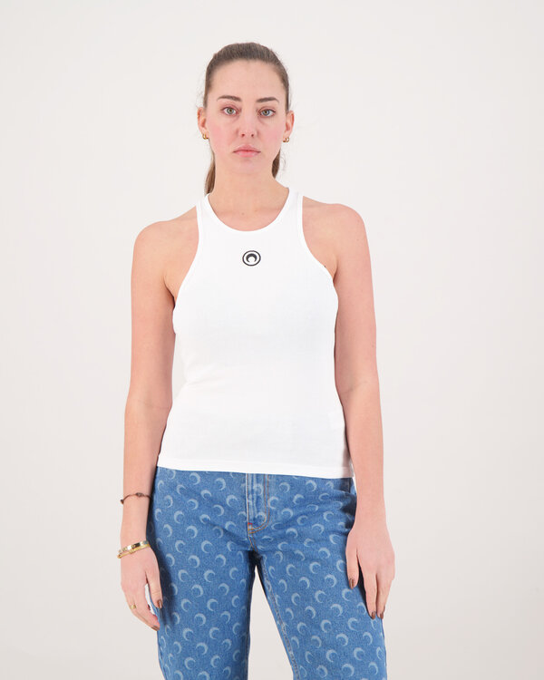 Moon Logo Ribbed Jersey Tanktop Weiß