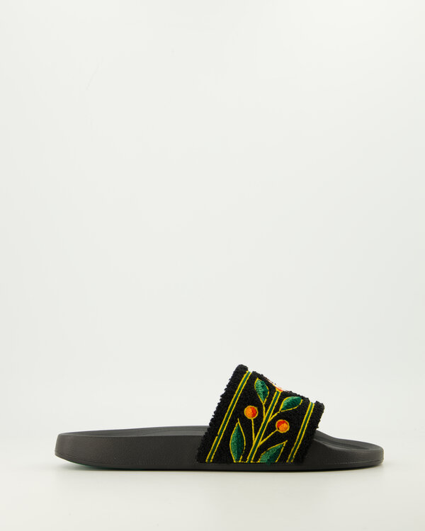 Embroidered Terry Slider Zwart