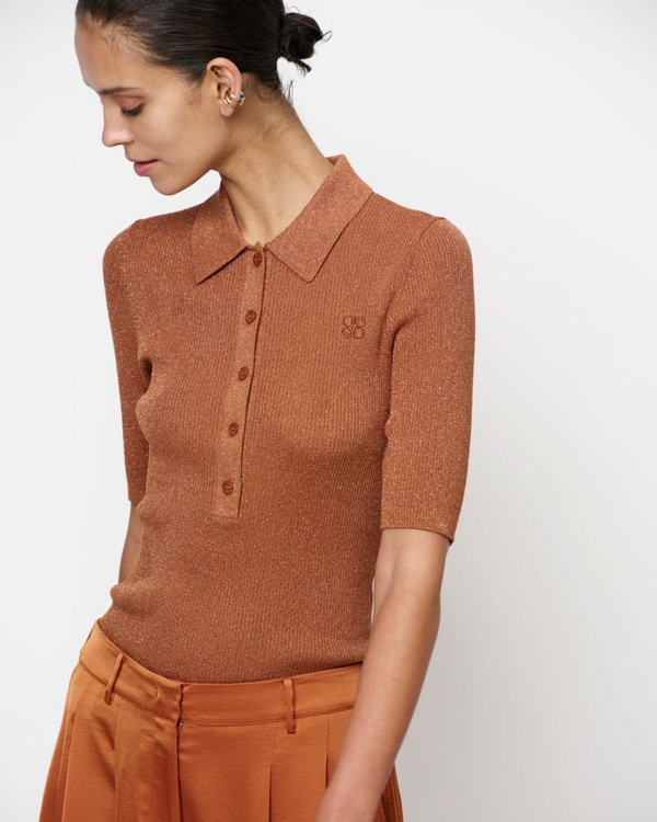 Fayza metallic knitted polo Braun
