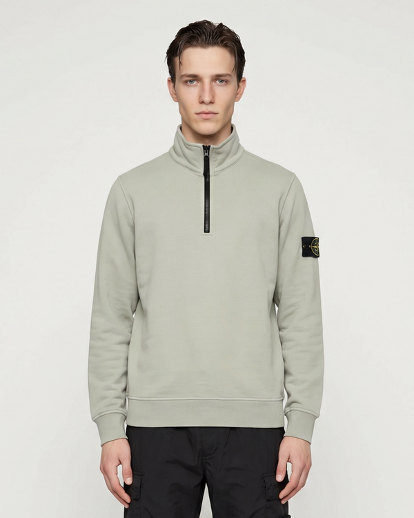 6100070 Organic Cotton Fleece Half-zip Pearl Grey