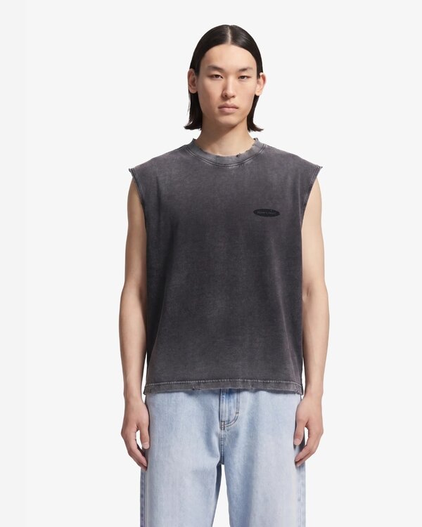 Distressed Sleeveless T-Shirt Zwart