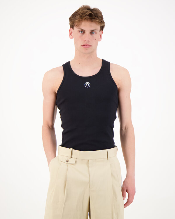 Moon Logo Ribbed Jersey Tank Top Schwarz
