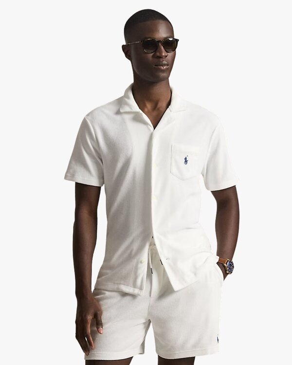 Custom Slim Fit Terry Camp Hemd Weiß