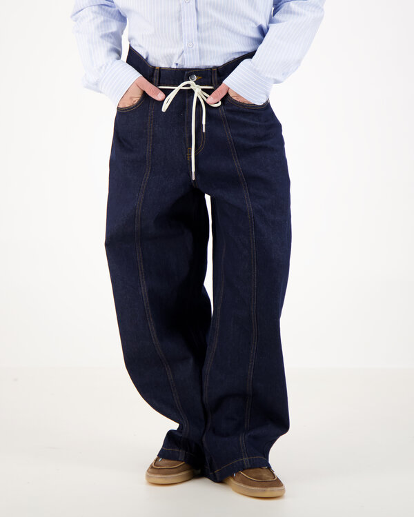 Wide Leg Raised Denim Blue