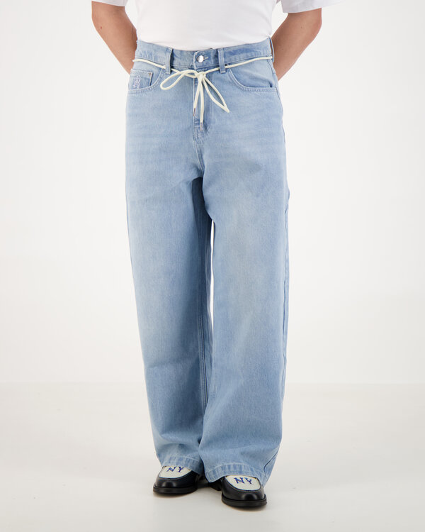 Wide Leg Raised Denim Light Blue