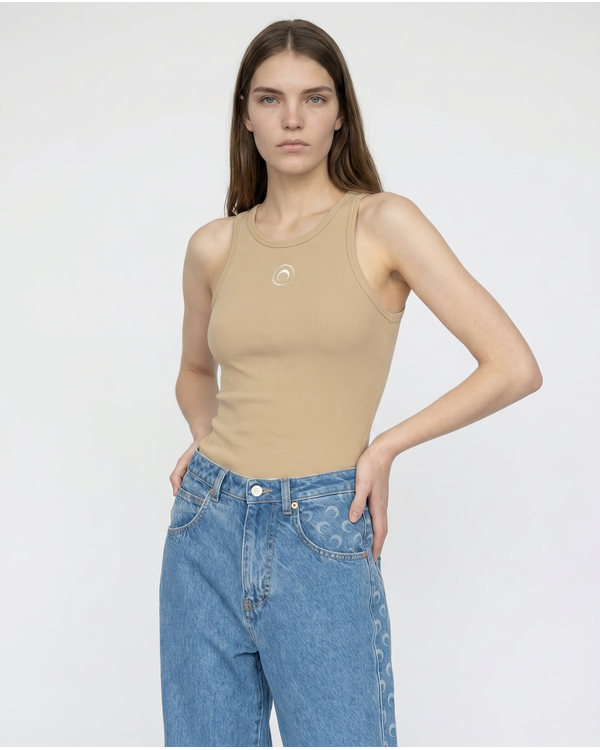 Moon Logo Ribbed Jersey Tanktop Taupe