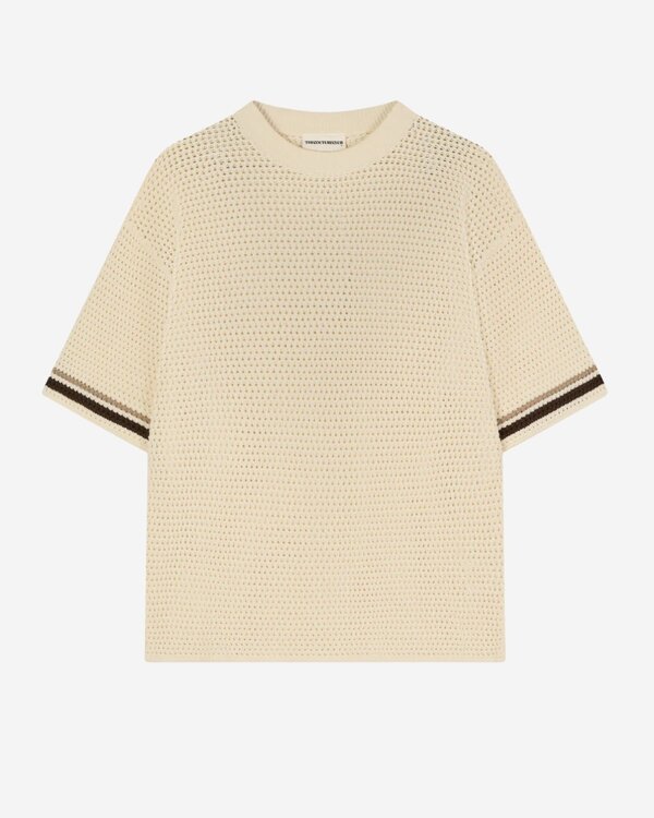 Crochet Knitted Stripe T-Shirt Offwhite