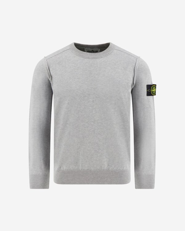 5100033 Plated Rib Cotton Boucle Crewneck Melange Pearl Grey