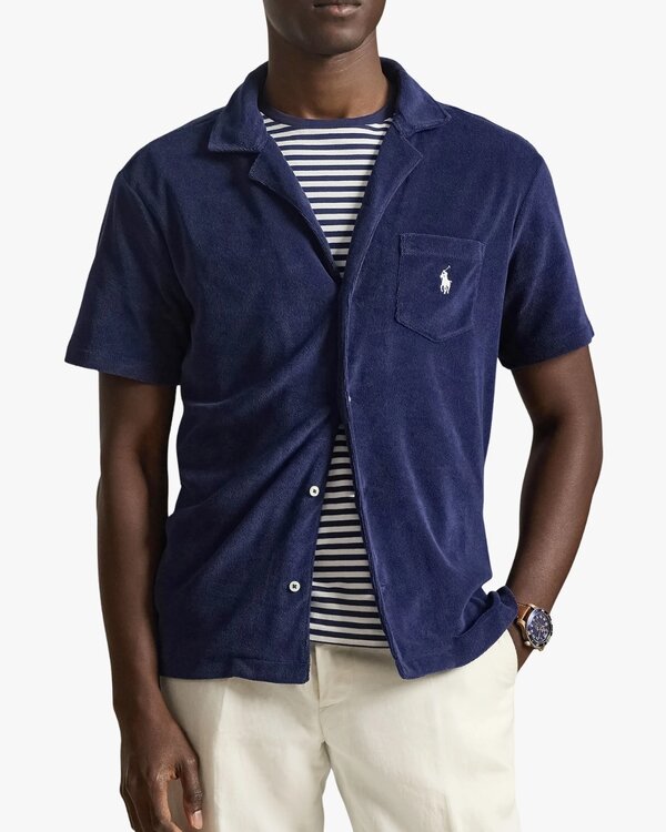 Custom Slim Fit Terry Camp Hemd Marine