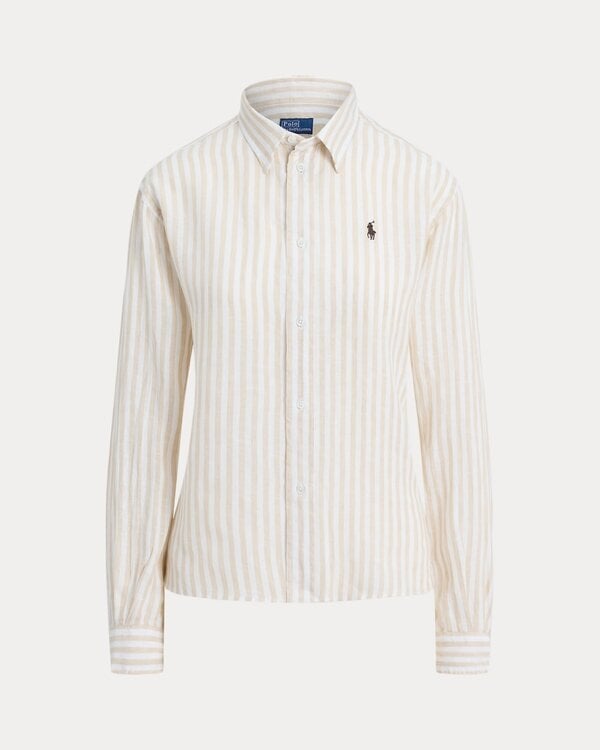 Wide Cropped Linen Shirt in Beige