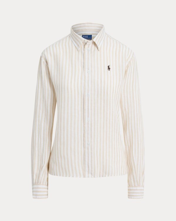Wijd Cropped Linnen overhemd Beige