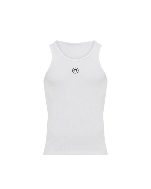 Moon Logo Ribbed Jersey Tank Top White