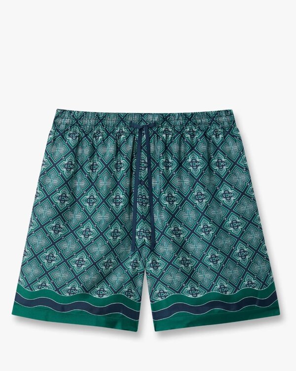 Radiating Monogram Silk Shorts Green