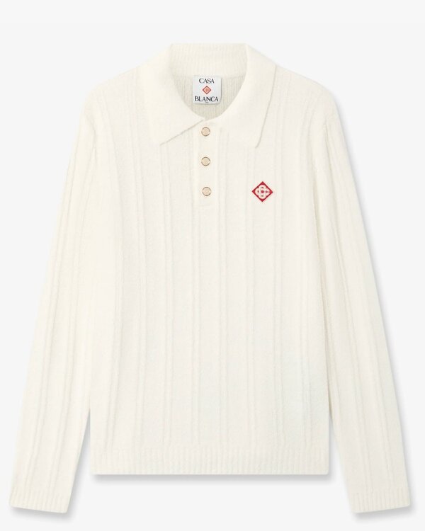 Boucle Long Sleeve Polo Wit