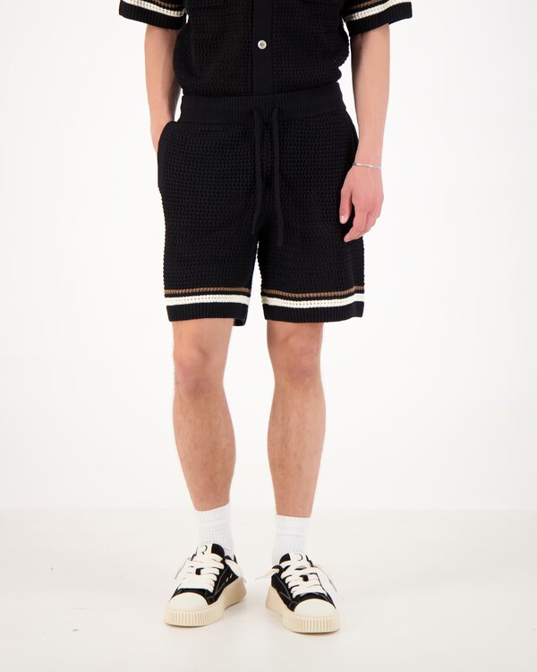 Crochet Knitted Stripe Shorts Zwart