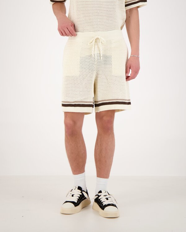 Crochet Knitted Stripe Shorts Offwhite