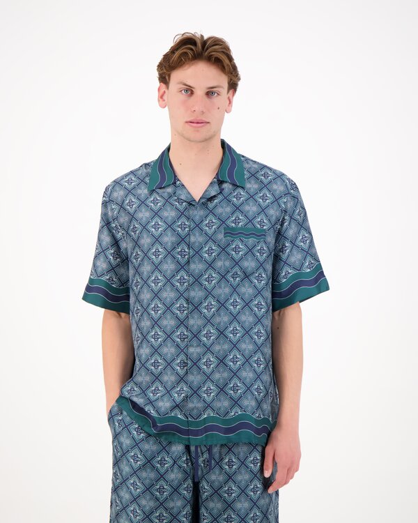 Radiating Monogram Cuban Collar SS Shirt Groen