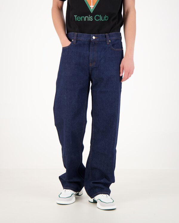Raw Denim Straight Leg Jeans Blue