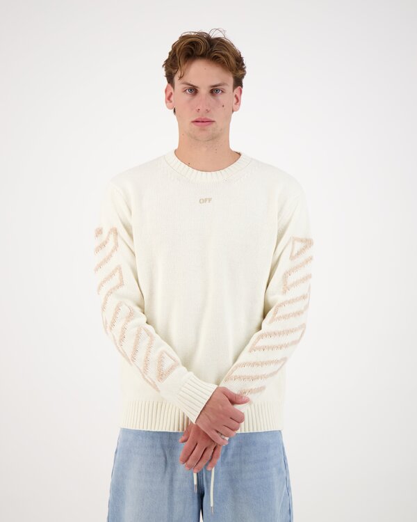 Diag Arrow Fuzzy Knit Crewneck Creme