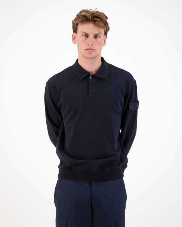 6100026 Stretch Fleece Organic Cotton Long Sleeve Polo Navy