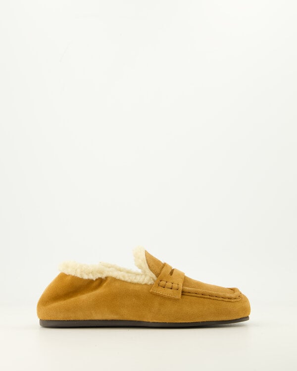 Penny Loafer Square Fur Cognac