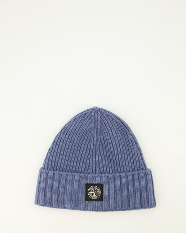 Stone Island Junior N100003 Ribbed Wool Cashmere Beanie Blauw N100003 Ribbed Wool Cashmere Beanie Blauw