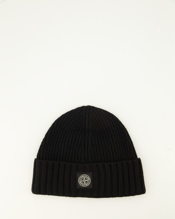 Stone Island Junior N100003 Ribbed Wool Cashmere Beanie Zwart N100003 Ribbed Wool Cashmere Beanie Zwart