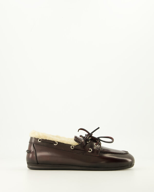 Boat Loafer Fur Box Leather Burgundy