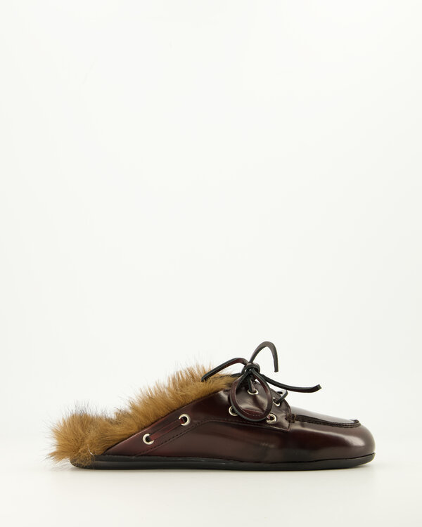 Boat Loafer Mule Hairy Fur Bordeaux