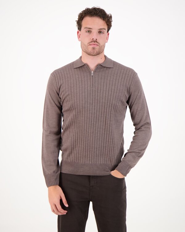 Ribbed Zipper Polo Grijs