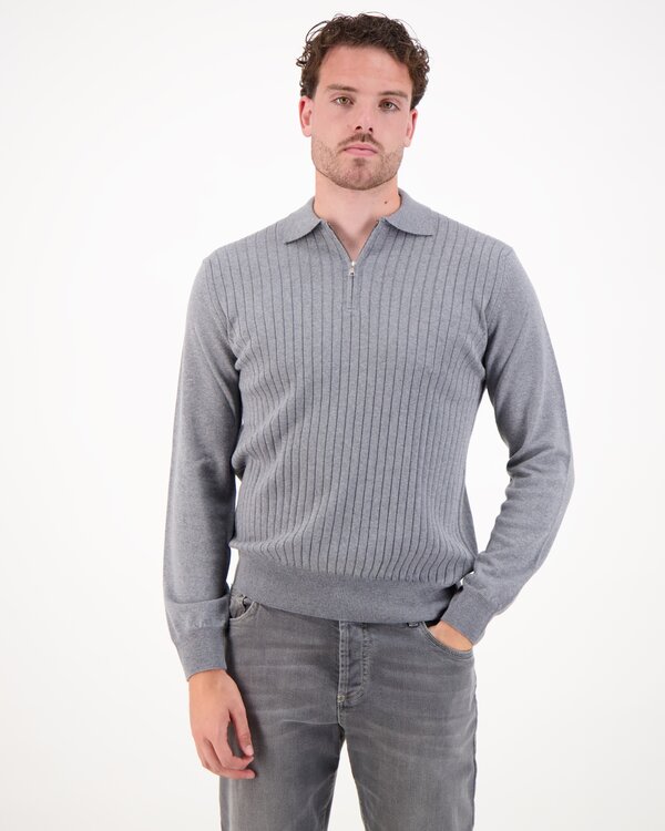 Ribbed Zipper Polo Donkergrijs
