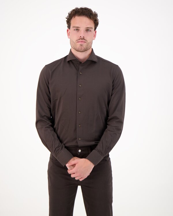 X-Cutaway Slim Fit Shirt Donkerbruin