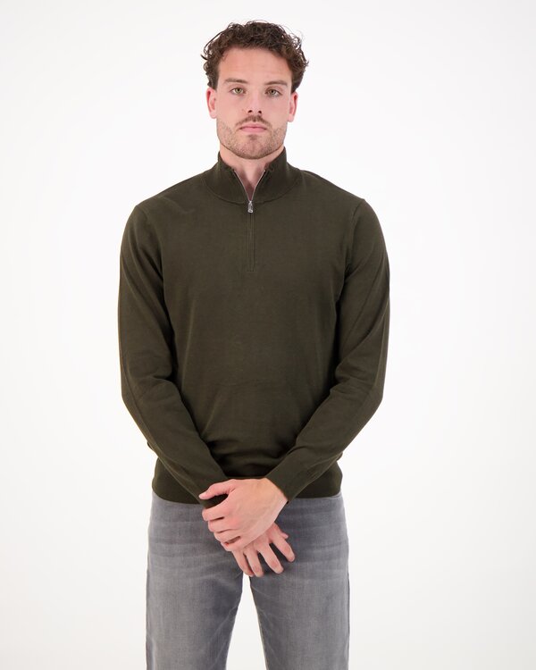 Pullover Half Zip Donkergoen