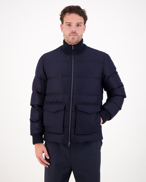 Wool Tweed Bomber Jacke Blau