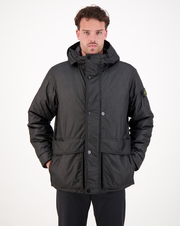 4100011 Poly Nylon Cire Short Parka Jacke Schwarz