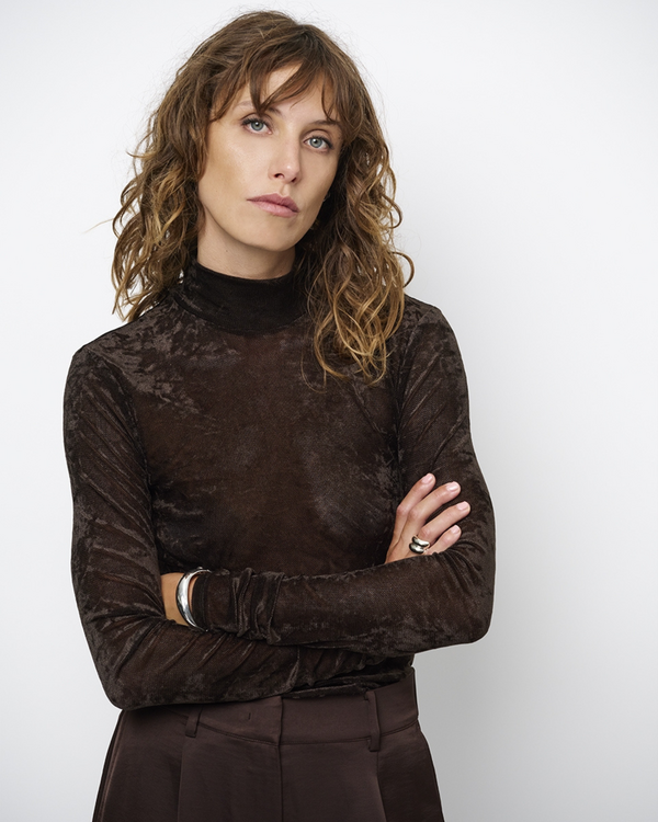 Olya Velvet Mesh Jersey Top Bruin