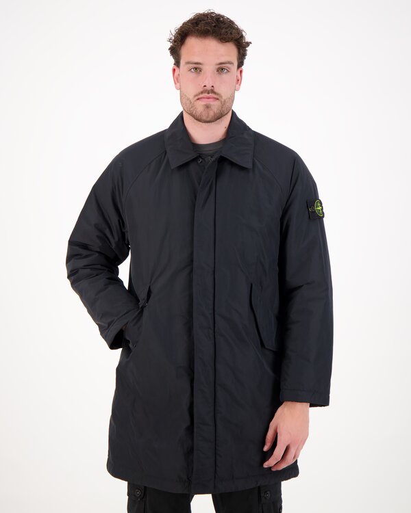 Stone Island 7100002 Micro Twill Long Coat Zwart 7100002 Micro Twill Long Coat Zwart