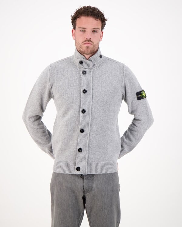 5100047 Lambswool Strickjacke Melange Grau