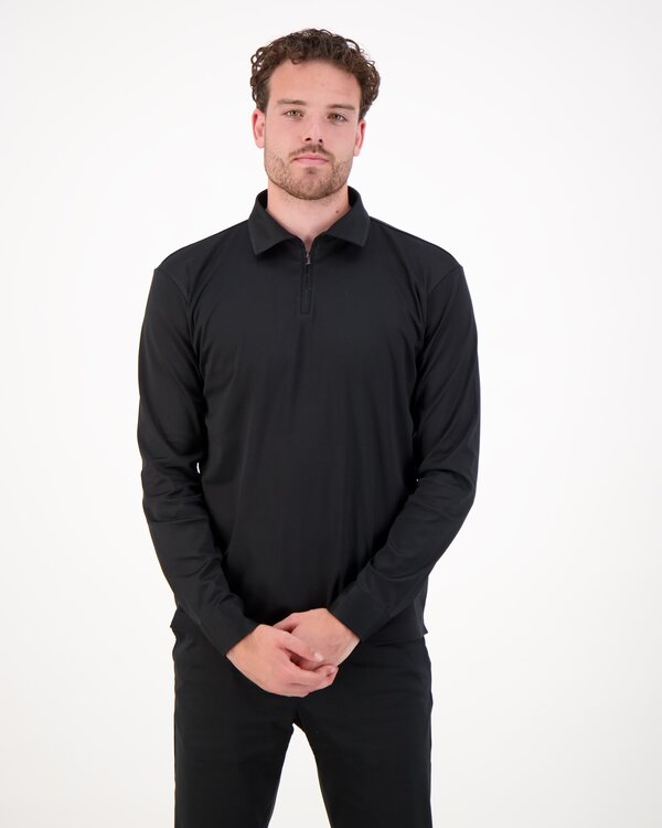 Supima Polo Zip Collar L/S Schwarz