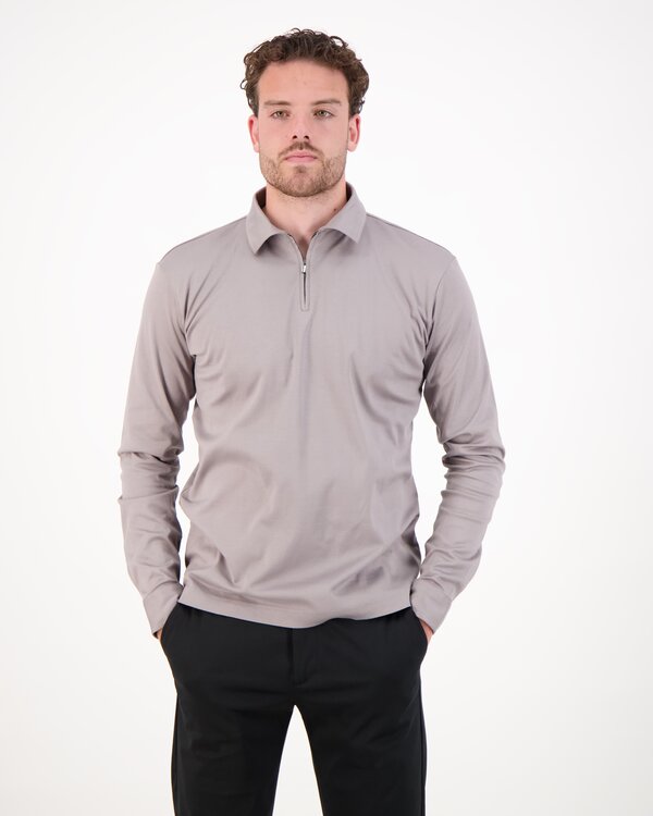 Supima Polo Zip Collar L/S Grau