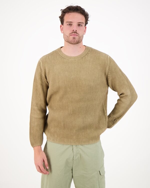 Chenille Cotton Crewneck Logo Sweater Beige